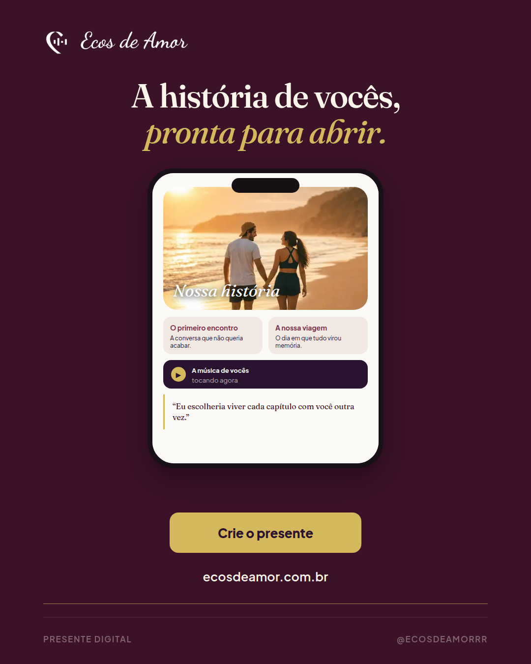 Anúncio Ecos de Amor com celular
