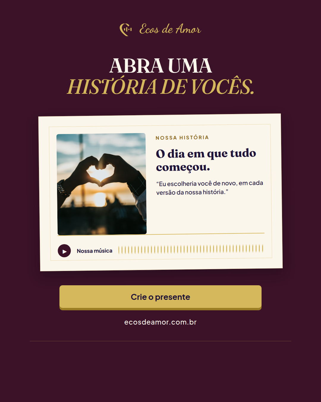 Anúncio Ecos de Amor com história aberta