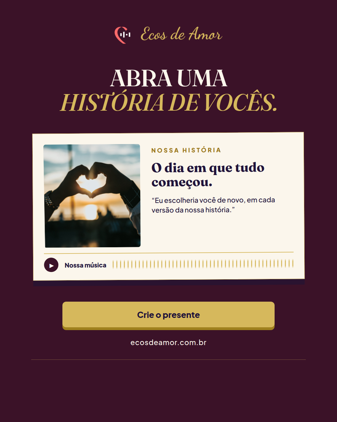Anúncio Ecos de Amor com história aberta