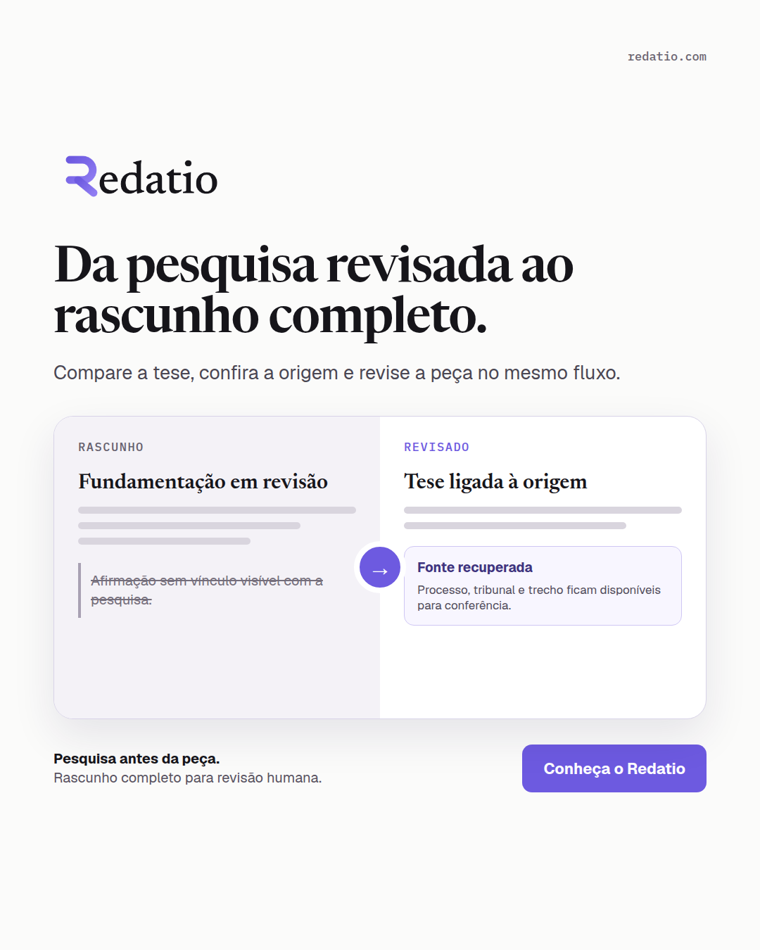 Anúncio Redatio comparando rascunho e revisão